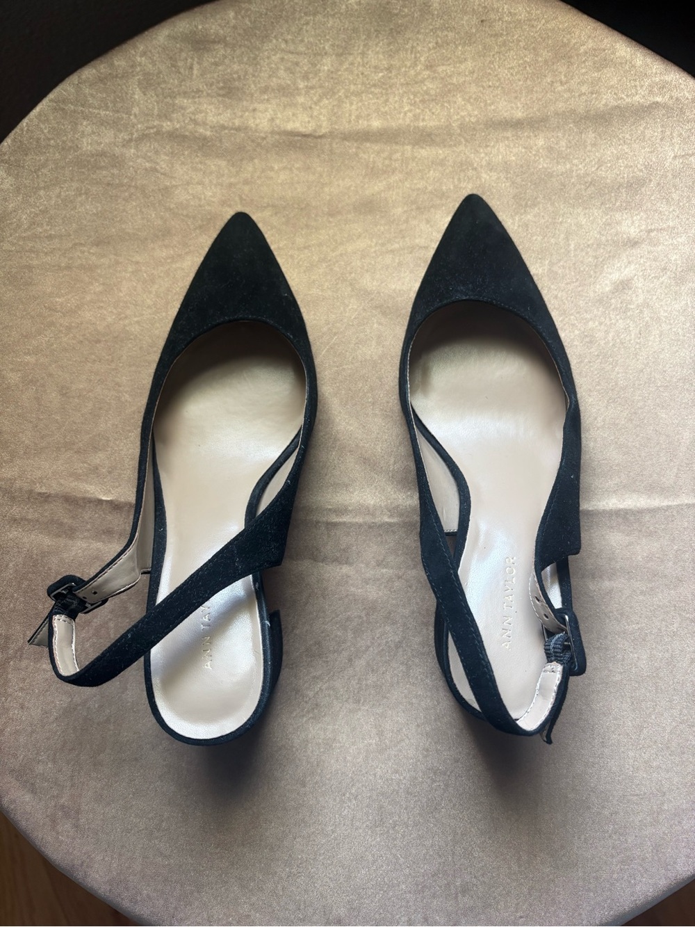 Ann Taylor Black Pointed-Toe Slingback Heels